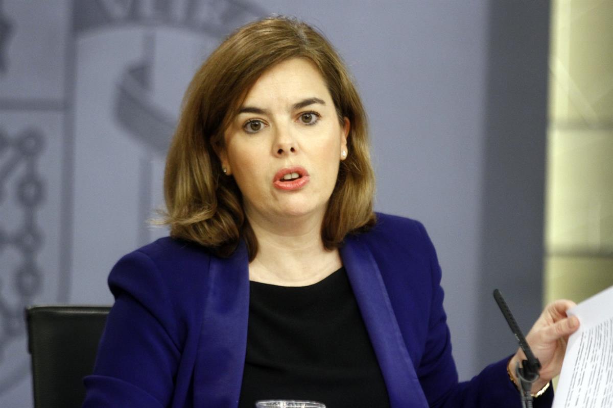27/02/2015. Consejo de Ministros: Sáenz de Santamaría, Catalá y De Guindos. La vicepresidenta del Gobierno, ministra de la Presidencia y por...